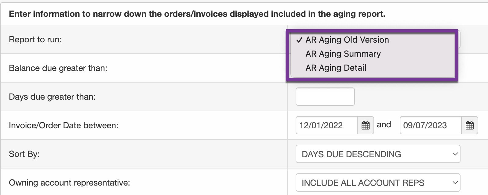 aging-reports-selection