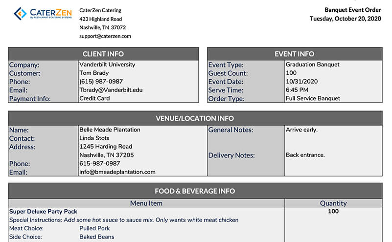 catering beo template