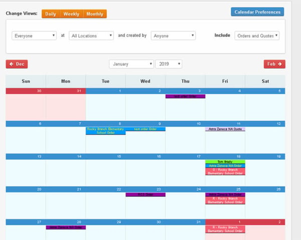 catering calendar traditional view