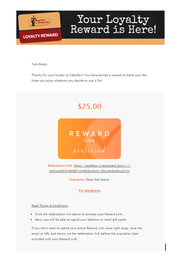 ecard loyalty program catering