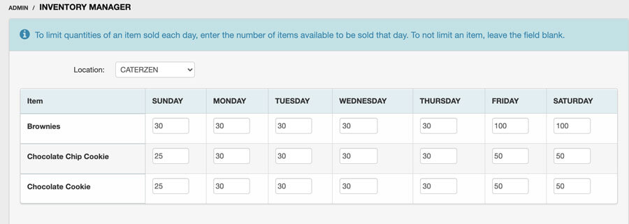 menu item inventory manager