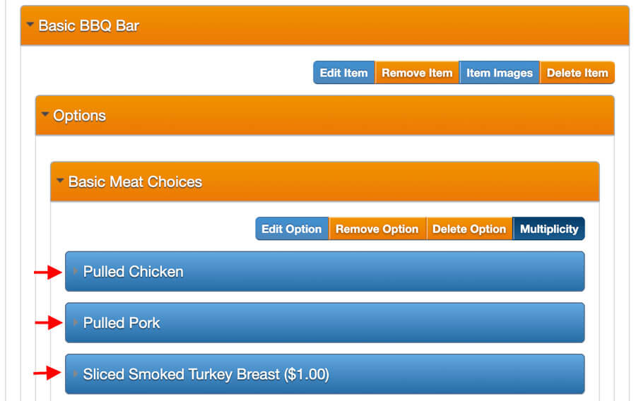 menu item option