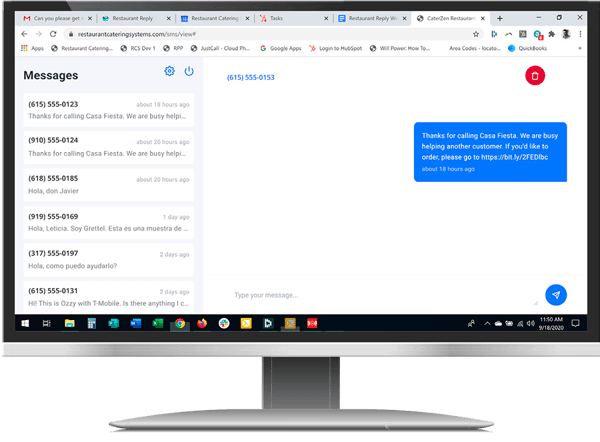 restaurant text message desktop