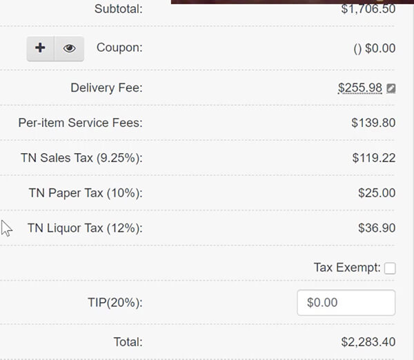 sales tax catering order