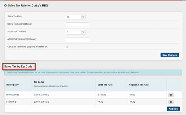 sales tax municipalities catering software