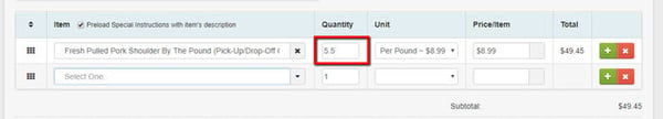 catering software partial quantities orders