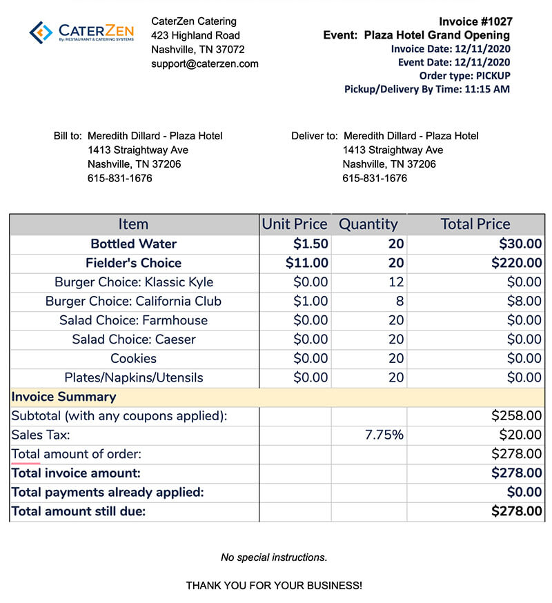 catering invoice template